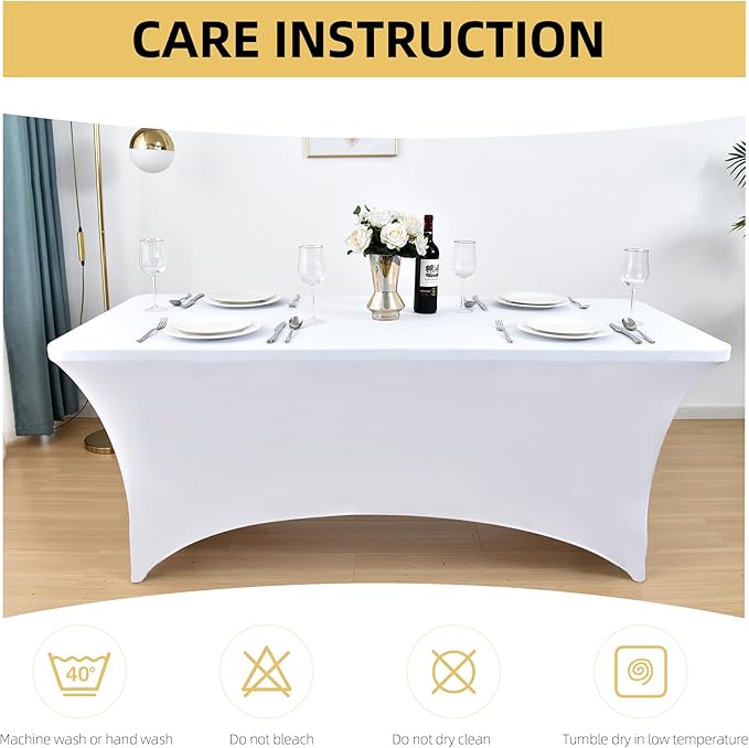 10-Pack 6ft White Spandex Table Covers for Rectangle Standard Folding Tables - Wrinkle Resistant Stretch Tablecloths - Ultimate Fitted Table Protector for Parties, Banquet, Wedding