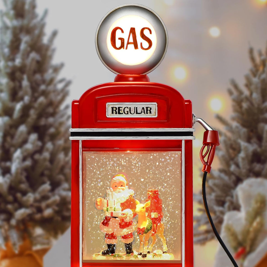 Large Christmas Snow Globes Christmas Lantern, 11.5" Lighted Electric Snowglobes with 8 Songs 6H Timer Dual Power, Santa Gas Station Christmas Ornaments Snow Globe for Kids Adults, Gifts for Men Women