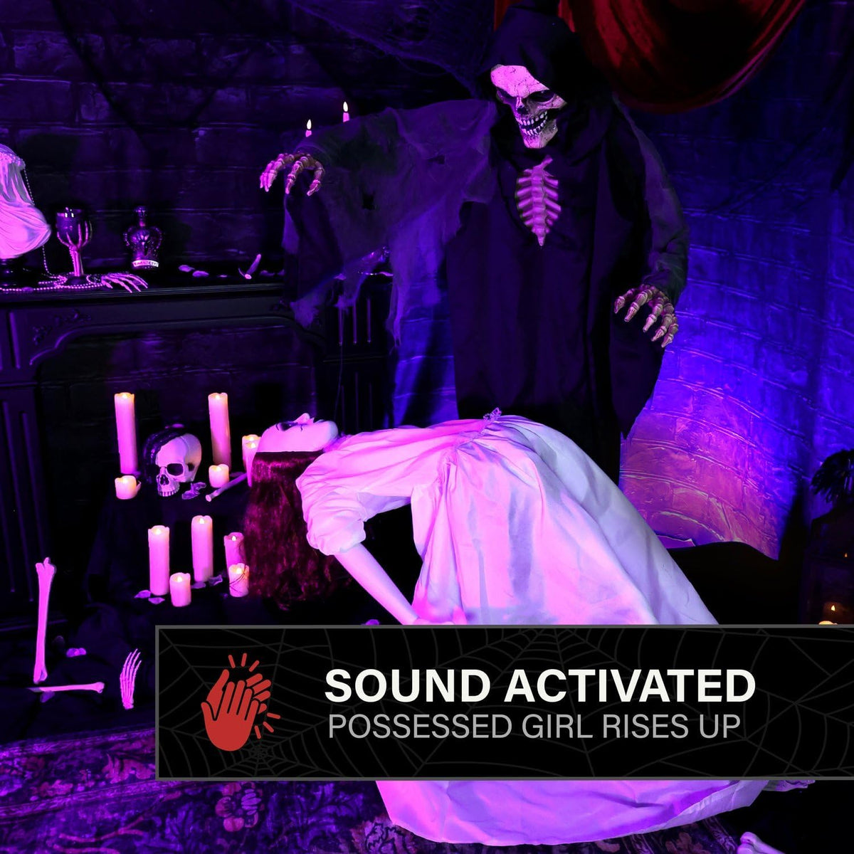 Haunted Hill Farm 5.6 ft. Floating Lady with Magic Reaper Animatronic