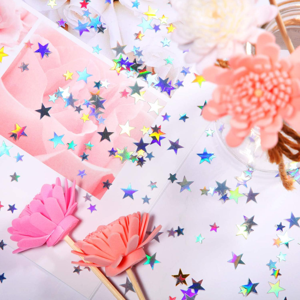 Hestya Star Confetti Glitter Table Confetti Metallic Foil Stars for Graduation Wedding Birthday Party Decorations(Holographic Silver,10mm and 6mm,60g)