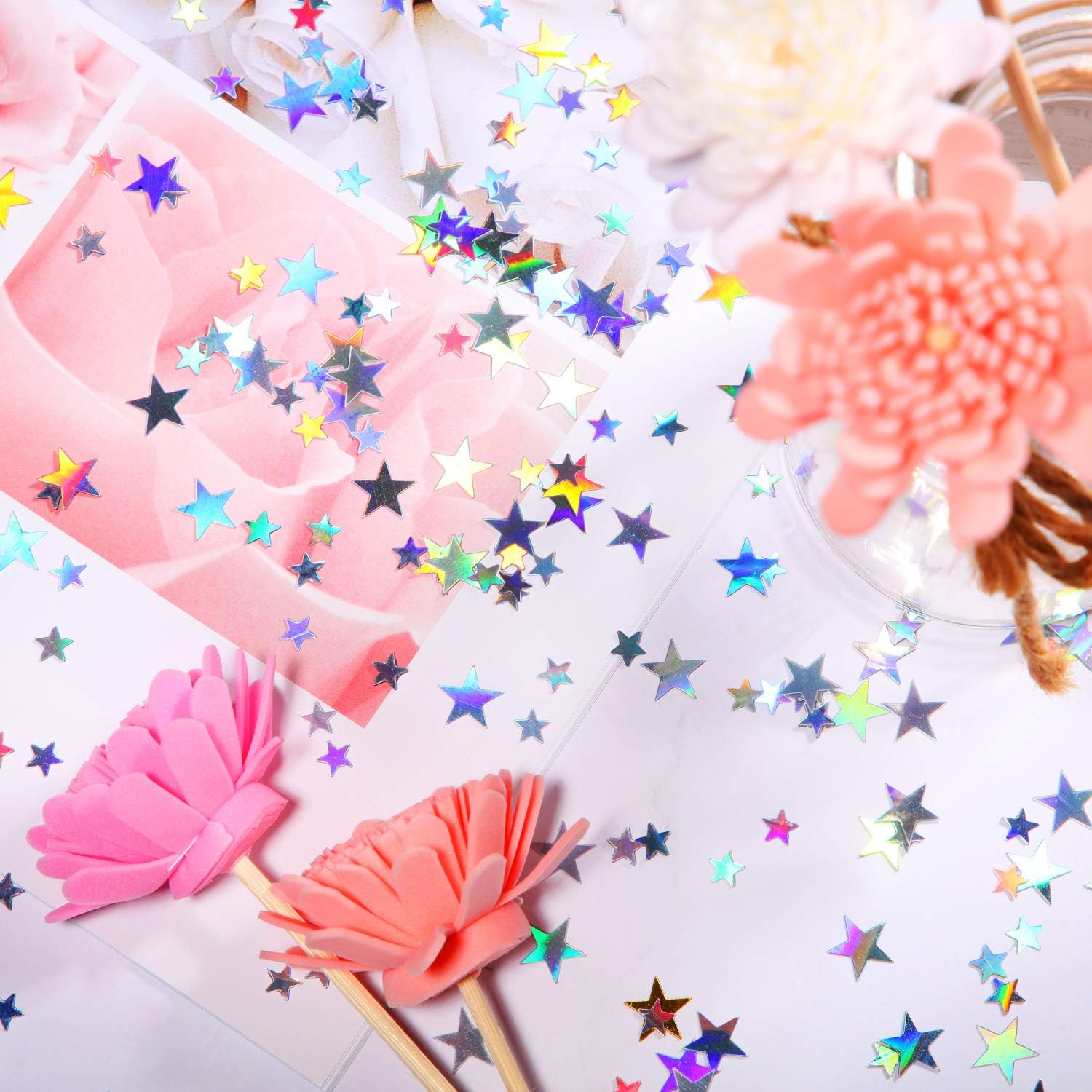 Hestya Star Confetti Glitter Table Confetti Metallic Foil Stars for Graduation Wedding Birthday Party Decorations(Holographic Silver,10mm and 6mm,60g)
