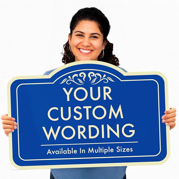 Custom Decorative Outdoor Metal Sign - Personalized Aluminum Sign, Design 1 Blue Steel 42x28 In, Waterproof, Made In USA