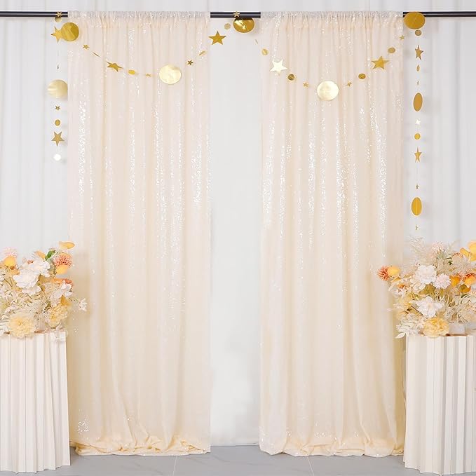 ShinyBeauty Ivory Sequin Backdrop 2pcs 4x7ft | Sparkle Photo Background for Weddings, Parties, Events | Elegant Shimmer Curtains Panels | Perfect for Birthday Celebrations