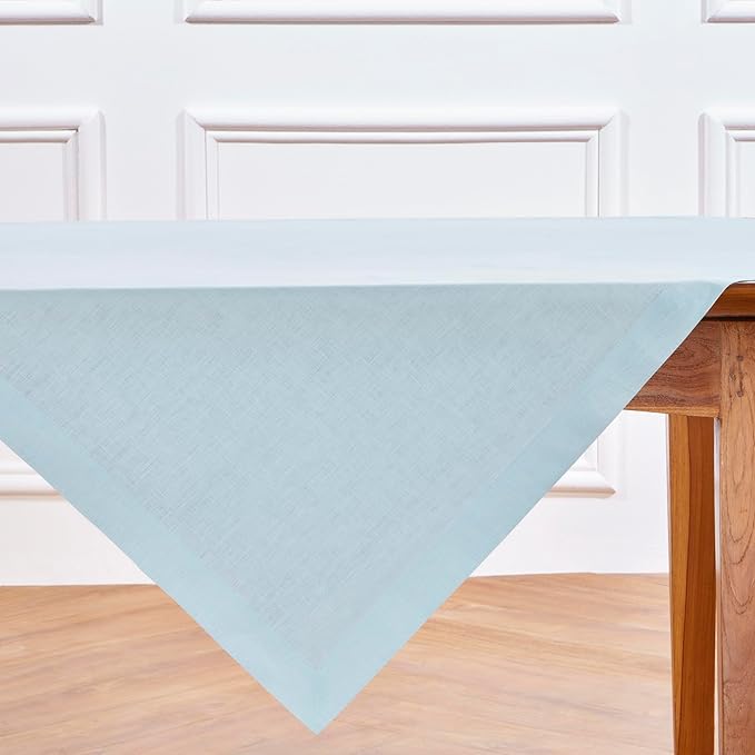 Solino Home Linen Tablecloth 52 x 52 Inch - 100% Pure Linen Ice Water Square Tablecloth - Fete, Machine Washable Table Throw for Christmas, Holiday