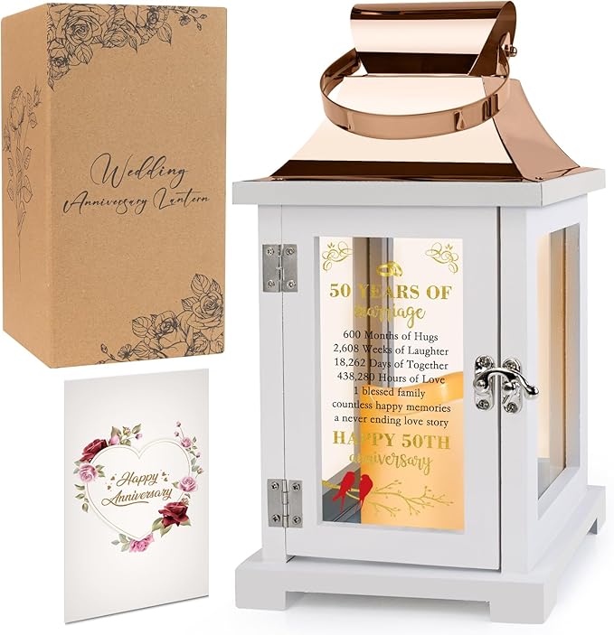 50th Wedding Anniversary Lantern - Happy 50th Anniversary Decoration for Couple, Parents, Grandparents