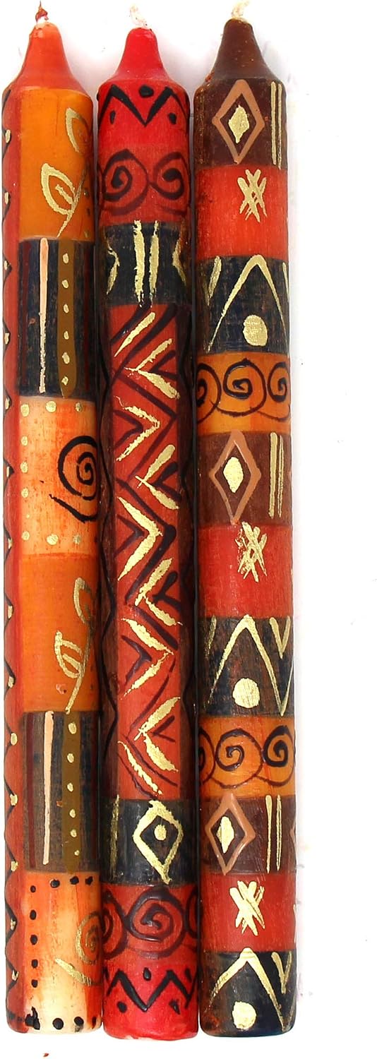Set of Three Boxed Tall Hand-Painted Candles - Bongazi African Design - Nobunto Candles