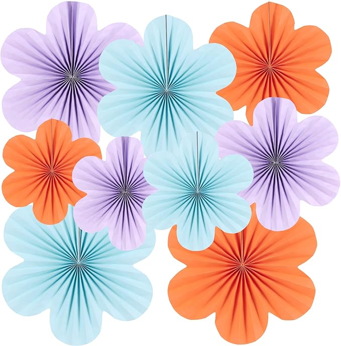 SUNBEAUTY 9 PCS Flower Party Decorations Paper Fans Classroom Decoration Paper Floral Backdrop Decor Paper Fans Decoration Hanging Paper Fans