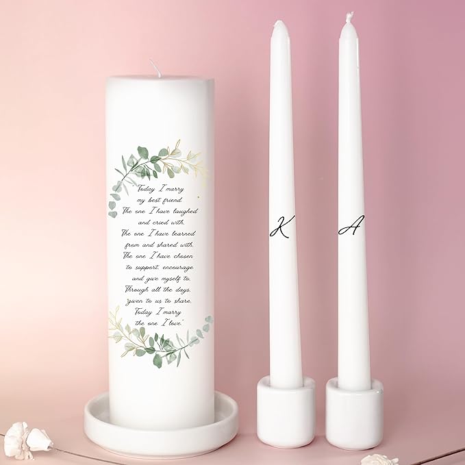 Unity Candles for Wedding, Modern Unity Set, Custom and Personalized Taper Candles with Bible Quote, Unscented White Premium Wax, Religious and Wedding Ceremony, Special Events (Custom Initials)