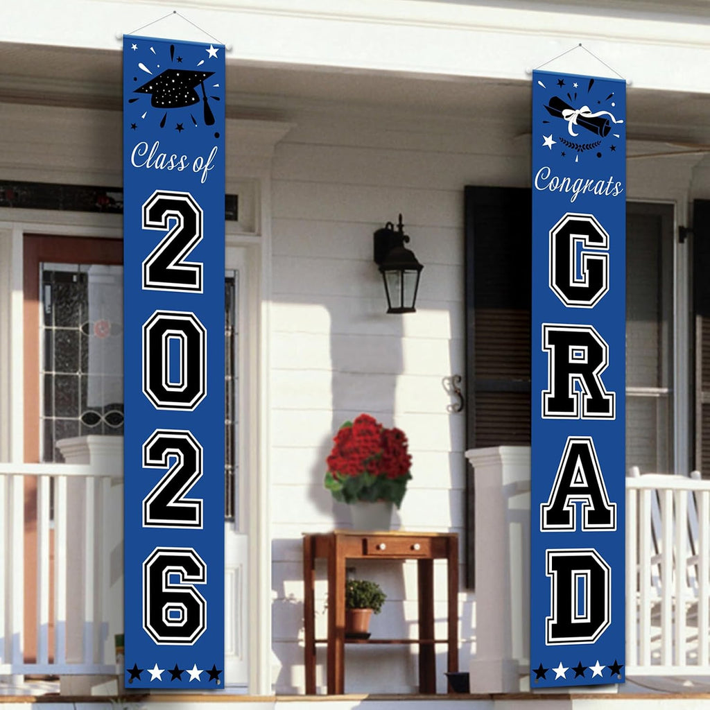 DAZONGE 2026 Graduation Decorations Blue, Congrats Grad Porch Banner for Any Schools or Grades 2026 Graduation Party Decorations