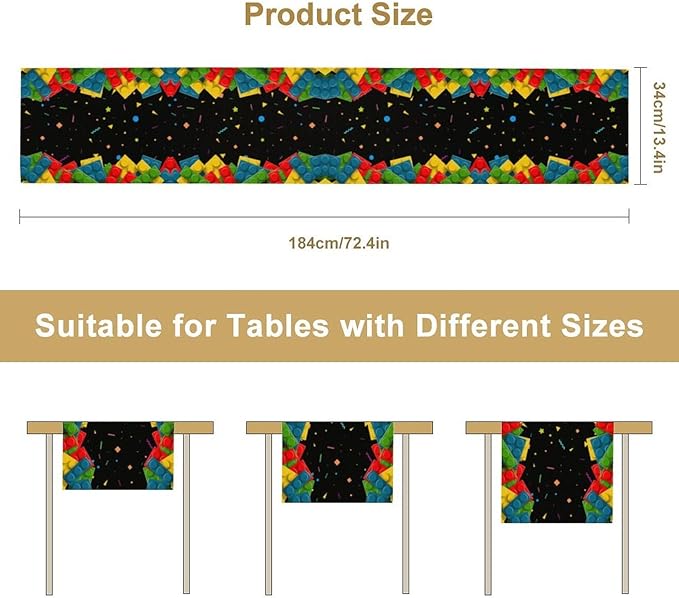 Building Blocks Table Runner Party Celebrating Colorful Blocks Table Runner for Kids Teens Bedroom Living Room Kitchen Birthday Party Decor Table Runner 13x90 Inch