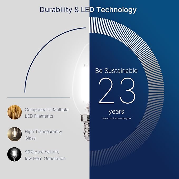 FLSNT 24 Pack Dimmable LED Candelabra Bulbs, 40W Equivalent LED Chandelier Light Bulbs, E12 Base, 5000K Daylight