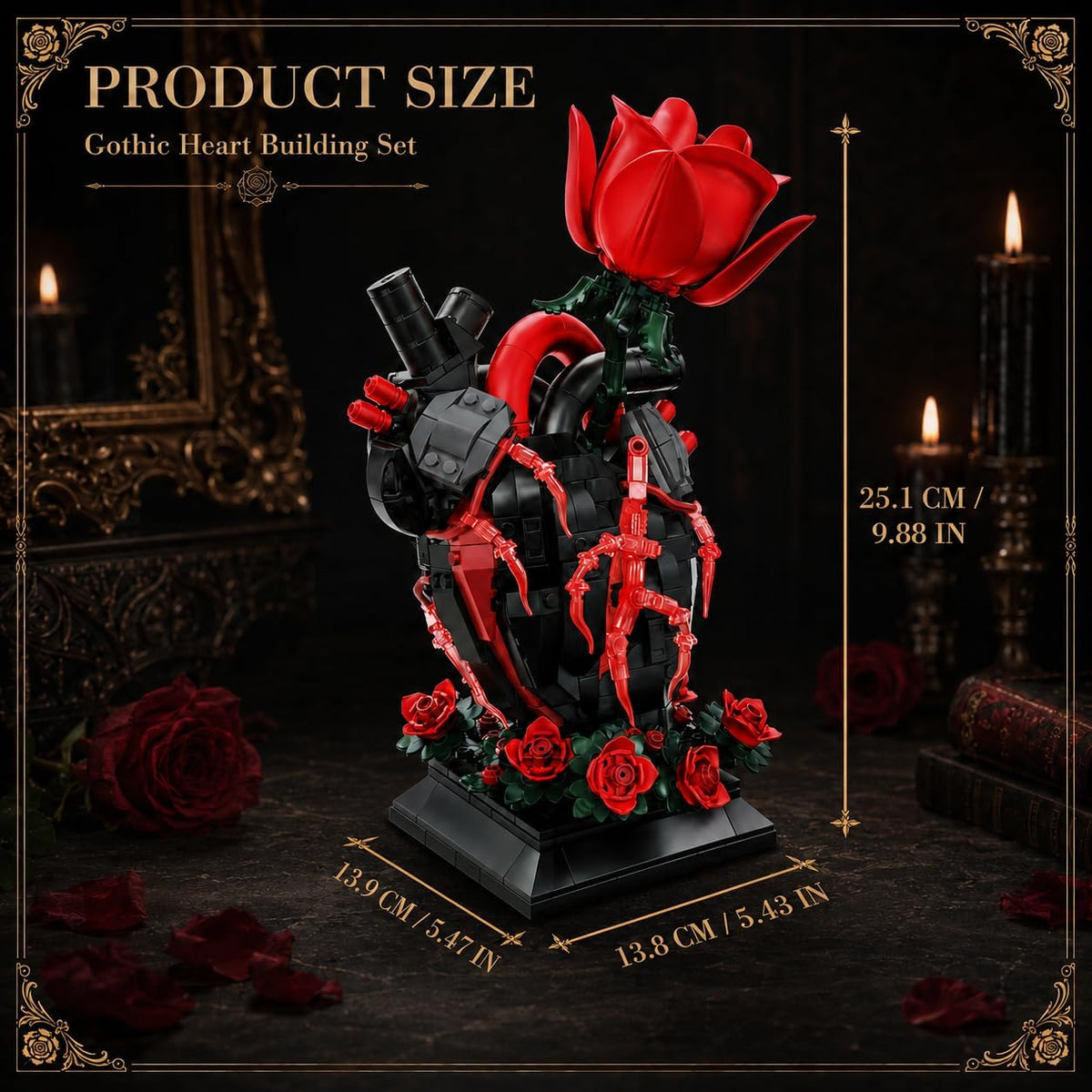 gothic heart rose building block set anatomical heart, side view
