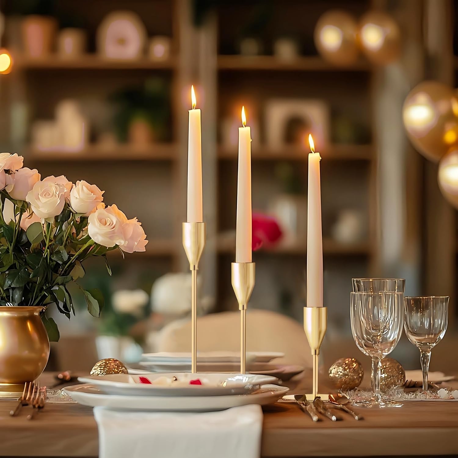 French Gold Taper Candle Holders for Wedding Table Centerpiece,Tall Taper Candlestick Holders Bulk Set of 6,Metal Candle Stick Holders for Dinning or Mantel Centerpiece,Party Home Decor