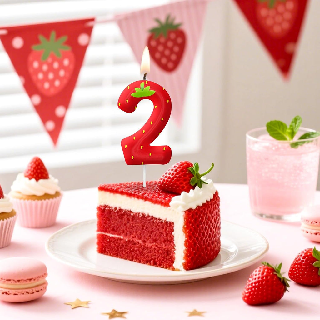 Strawberry Birthday Candles, 2.4 inch Cake Topper Decor, Number 1 Candles Birthday Decorations, Anniversary Party Cake Decorations Party Supplies