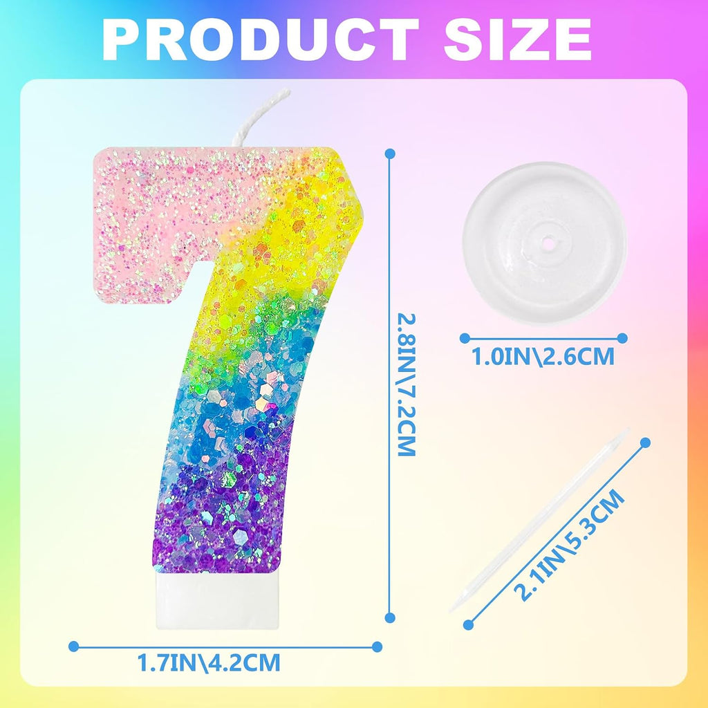 Birthday Candles Pastel Macaron Glitter 3D Rainbow Number Candles for Birthday Cake Girls Women Sweet Theme Birthday Wedding Anniversary Party Cake Decoration (Number 7)
