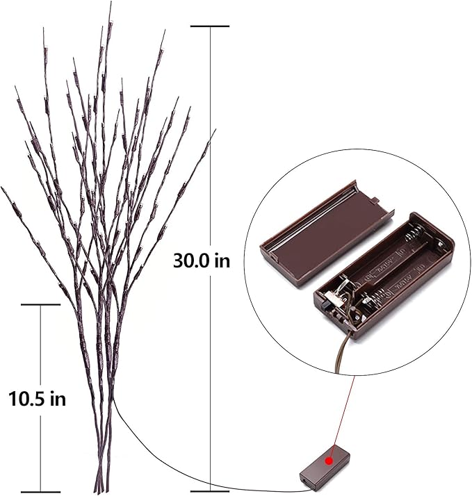 Lights Twig - 60 LED Waterproof & Battery Operated Branch Lights for Vases, Magical Light Up Twigs for Create Christmas Ambience and Lighting Up Dark (3 Pack, Warm Yellow)