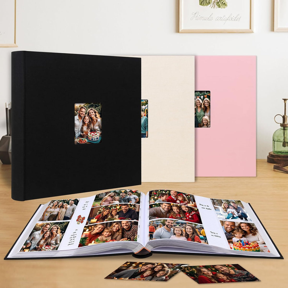 600 Pocket 4x6 Photo Album with Writing Space, Linen Cover, Black