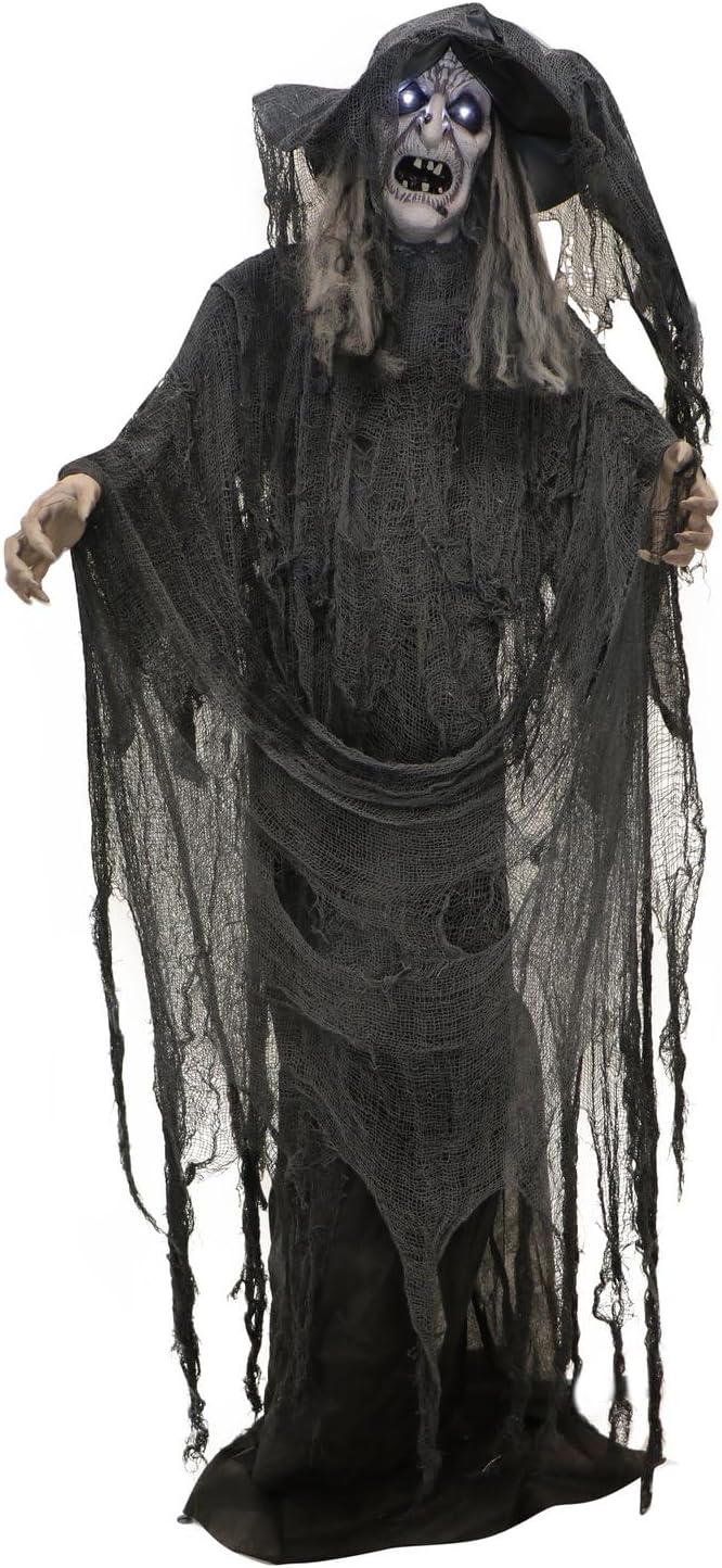 Haunted Hill Farm Life-Size Animatronic Scary Talking Witch with Touch Activa...