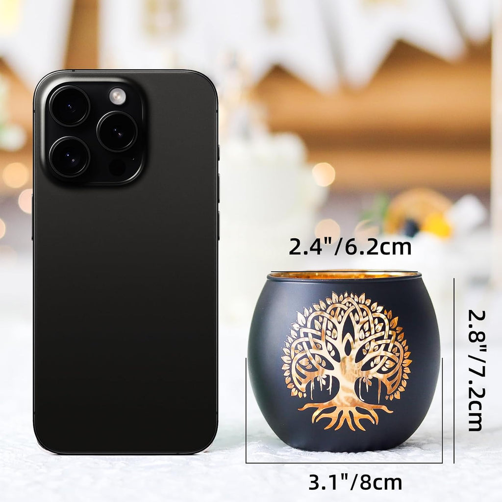 SHMILMH Black Gold Votive Candle Holders 6 PCS Tree of Life Glass Tealight Candle Holders Wedding Decorations for Reception, Birthday Party, Baby Shower, Bridal Shower Table Centerpiece Decor