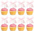 24 PCS Bow Cupcake Toppers Bowknot Coquette Bow Girls Birthday Cake Decorations Bow Cake Toppers Bowknot Cupcake Picks for Baby Shower Birthday Wedding Bridal Engagement Party Supplies Pink