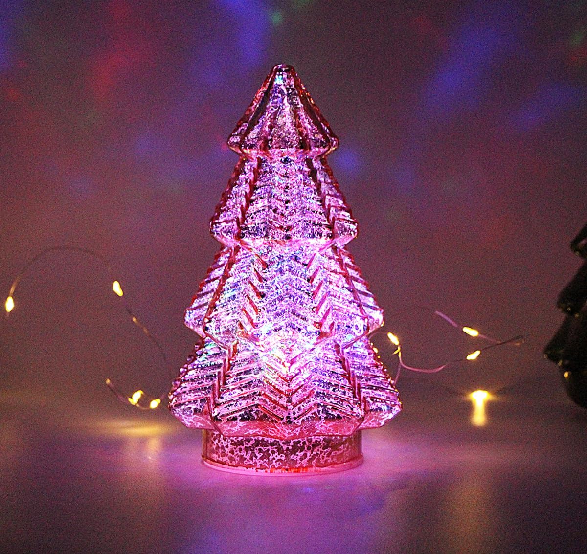 mercury glass christmas tree lights,lighted swirling colorful glass, package contents