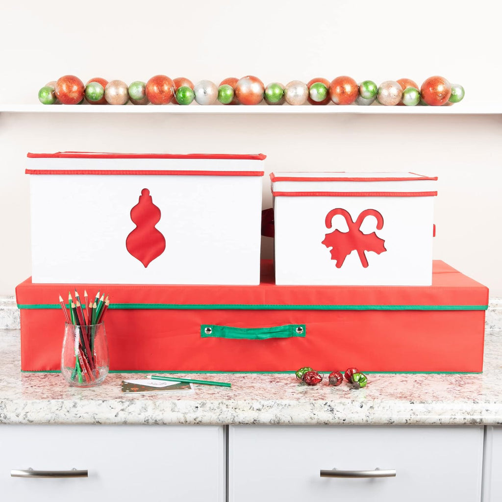 Household Essentials Holiday Gift Wrap Organizer with Lid, Red and Green