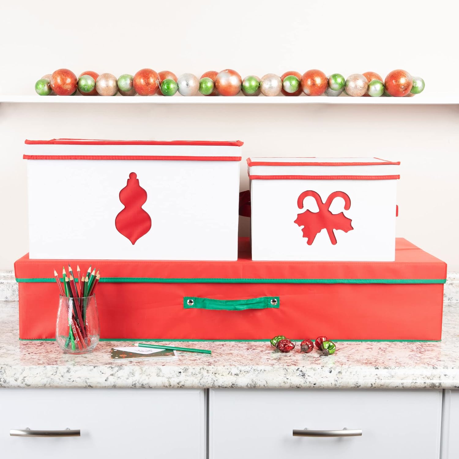 Household Essentials Holiday Gift Wrap Organizer with Lid, Red and Green