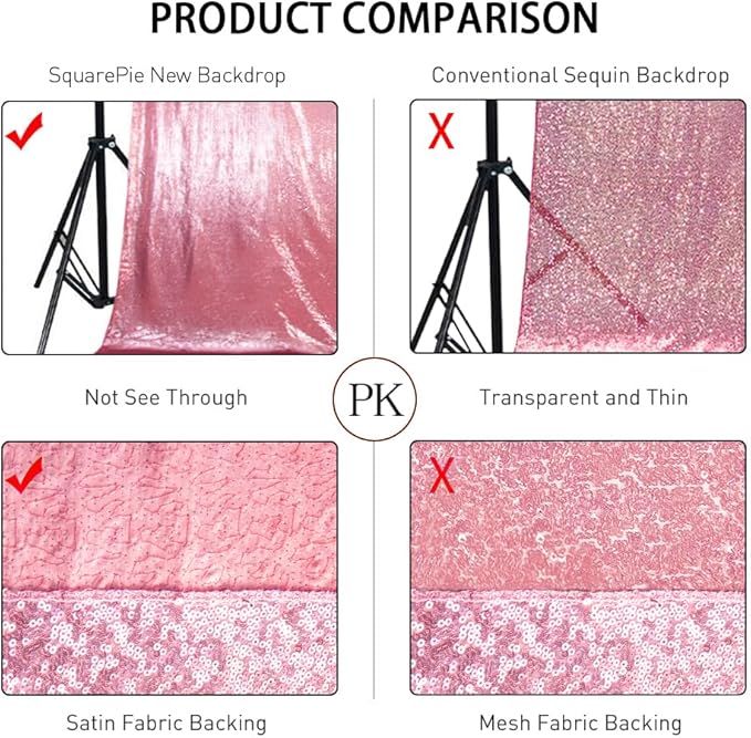 SquarePie Sequin Backdrop Curtain Not See Through Thick Glitter Background for Party 6FT x 8FT Fuchsia Pink