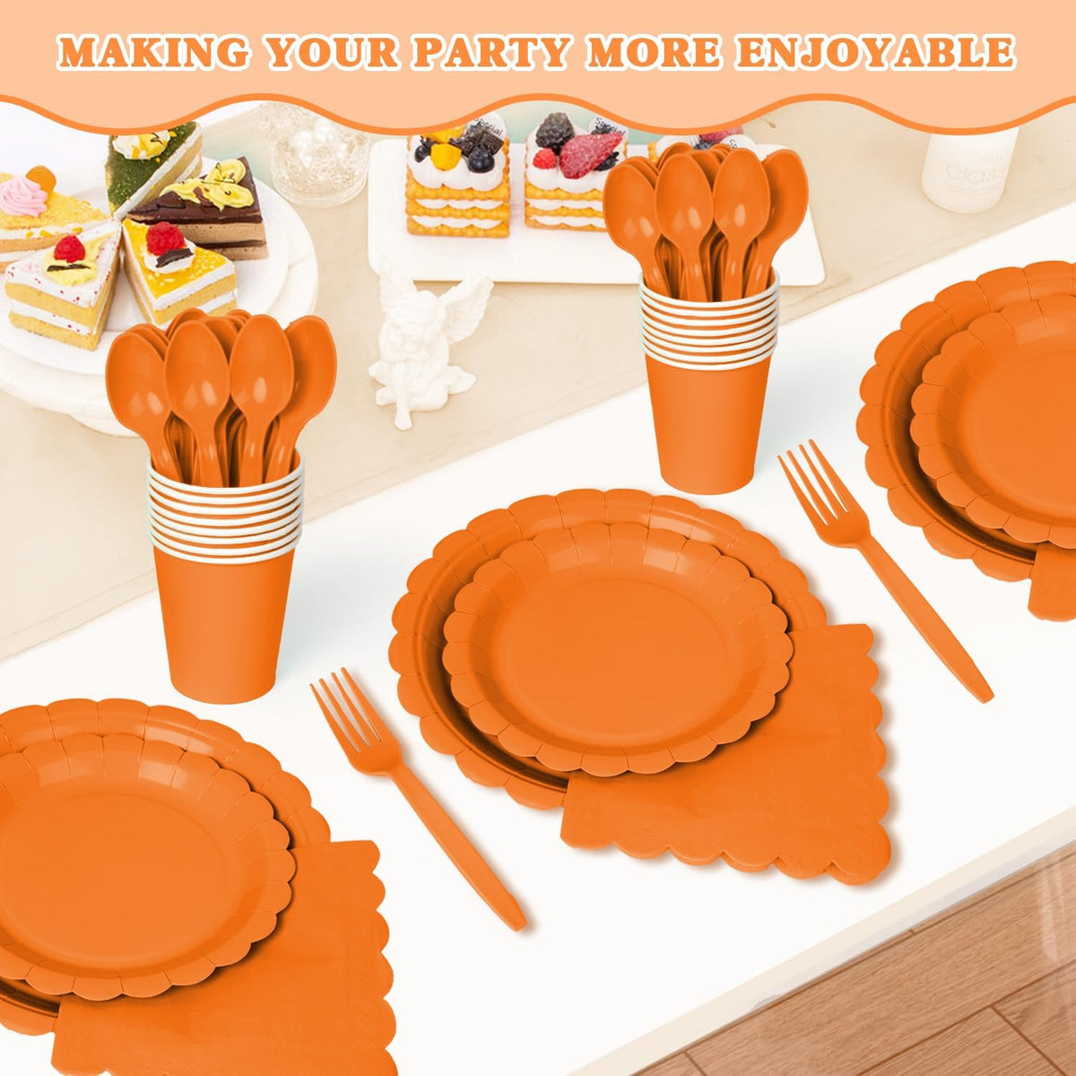 Vyntra 350 Pcs Orange Paper Plates and Napkins Party Supplies