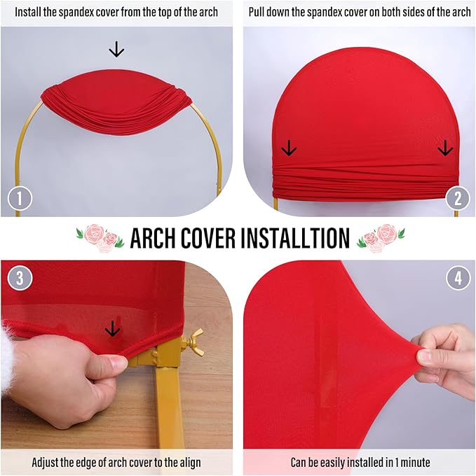 LEBENGURU Upgraded 6FT Wedding Arch Cover, Red Spandex Fitted Arch Backdrop Cover, Round Top Chiara Stand Covers for Birthday Party Baby Shower Banquet Balloon Décor