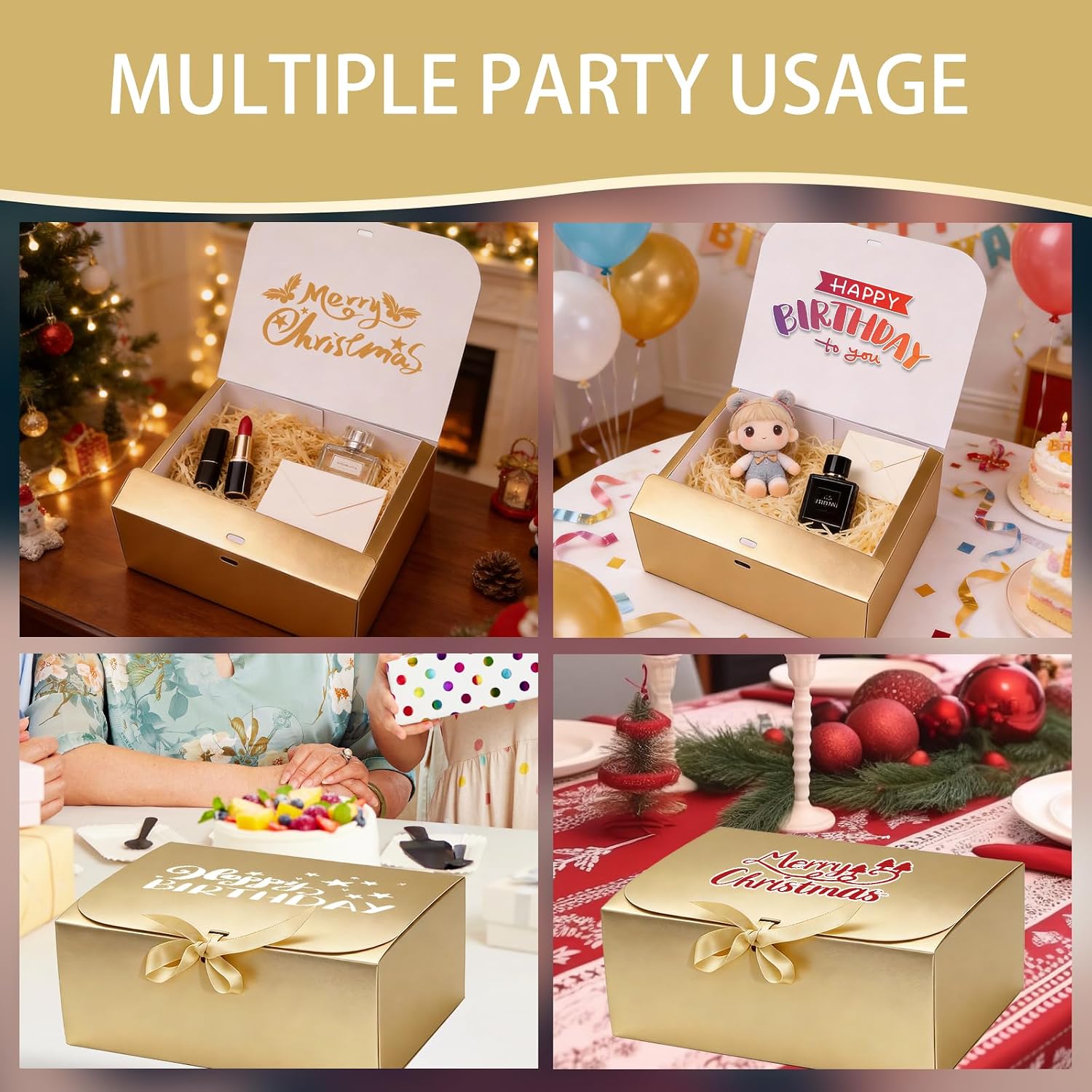 LWYMX 12 PCS Gold Gift Boxes with Lids，9.8x7.8x3.9, Bridesmaid Proposal Box with Ribbon, Gift Boxes for Wedding, Christmas, Valentine's Day,Birthday,Baby Shower and the other Parties