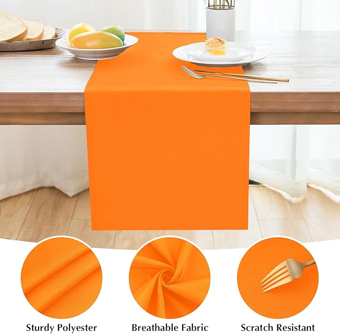 2 Pack Orange Long Table Runner 12 x 108 Inch Solid Color Farmhouse Runners Coffee Table Dresser for Daily Party Home Decoration