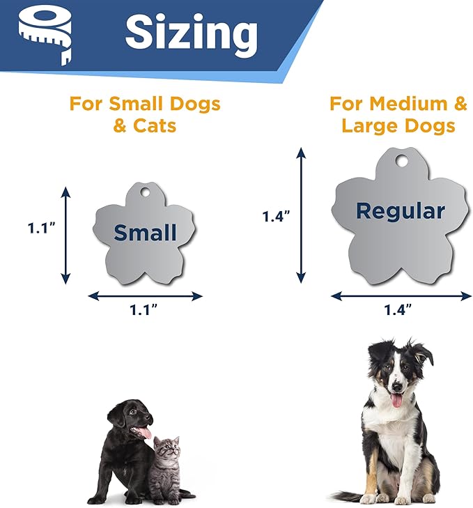 GoTags Stainless Steel Pet ID Tags, Personalized Dog Tags and Cat Tags, up to 8 Lines of Custom Text, Engraved on Both Sides, in Bone, Round, Heart, Bowtie and More (Flower, Regular (Pack of 1))