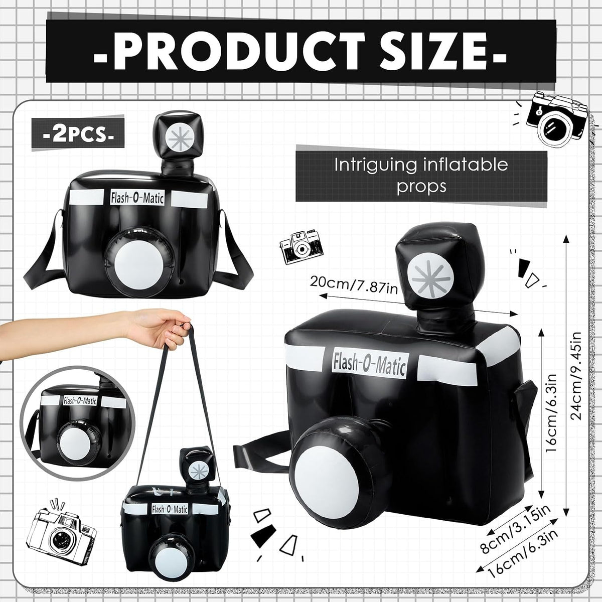 2 Pcs Inflatable Camera Prop, Black and White Fake Camera