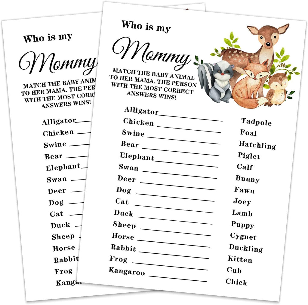 Baby Shower Game Cards, Safari Animals Who is My Mommy Game Card for Baby Shower Party，Funny Icebreak Baby Shower Party Games Ideas Activity for Parent-to-be, Fun and Easy, 30 Cards