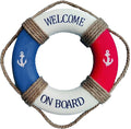 MorroMorn Lifebuoy Wall Hanging Decor - Welcome Aboard Mediterranean Style Home Decoration Hemp Rope (Red & Blue, 10")
