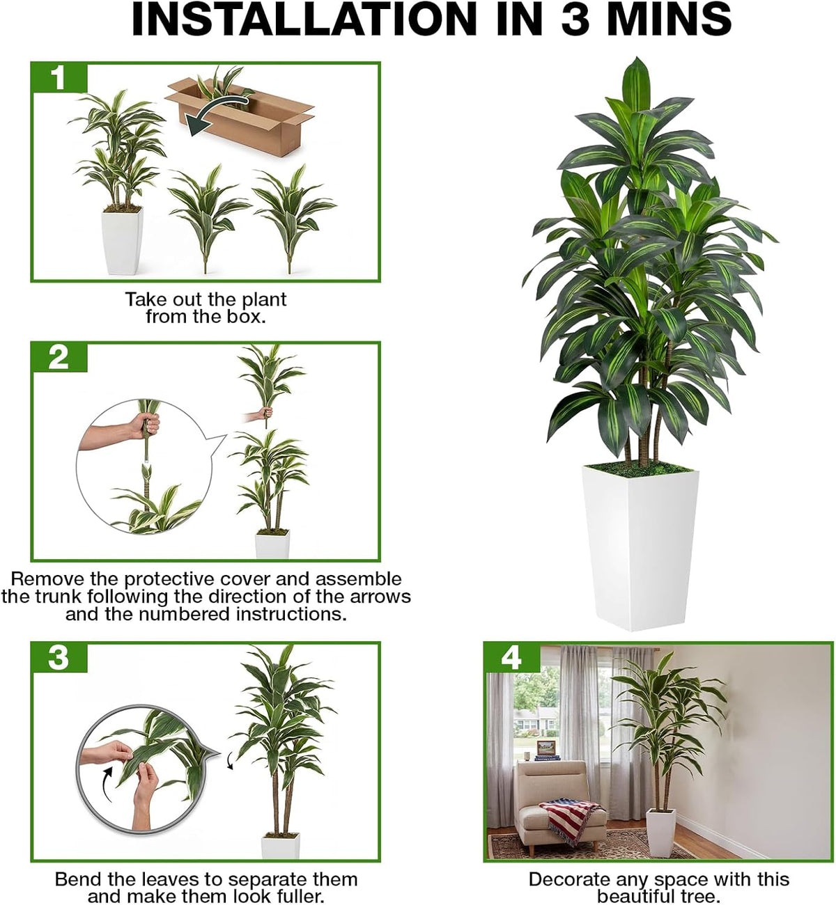 Artificial Dracaena Tree 5FT Tall, Faux Dracaena Tree Indoor, Fake Yucca Plan...