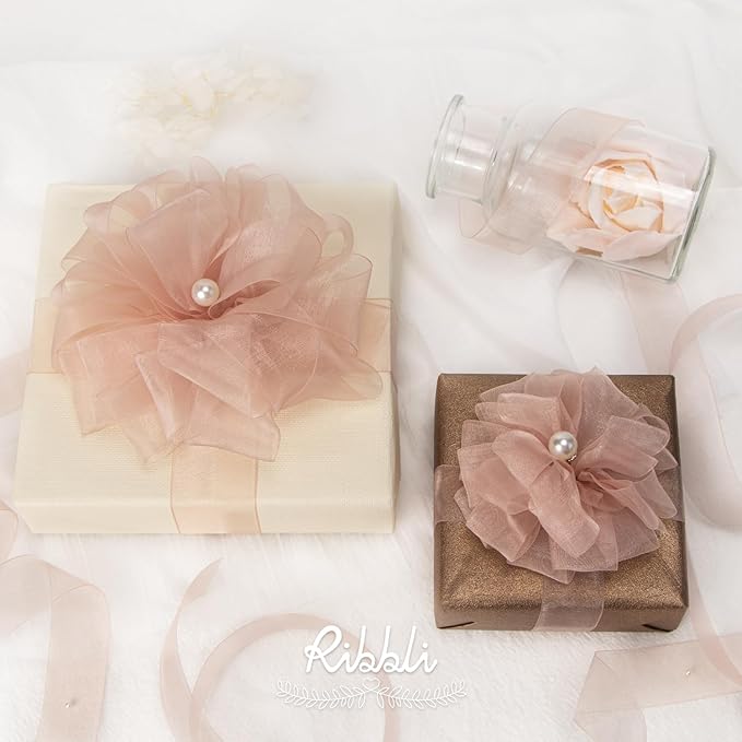 Ribbli Sweet Nectar Pink Sheer Organza Ribbon,1-1/2 Inches x Continuous 50 Yard,Rose Ribbon for Gift Wrapping,Bouquet Wrapping,Wedding Decoration,All Crafting and Sewing