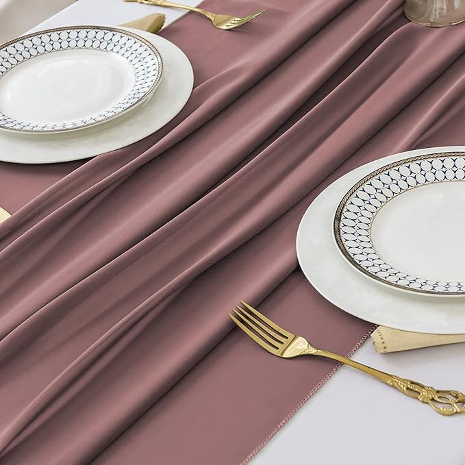 2 Pack 10 Ft Chiffon Table Runner Dusty Rose Gauze Long Table Runners 27x120 Inches Sheer Tulle Table Runner for Rustic Wedding Reception Bridal Shower Decorations Birthday Party