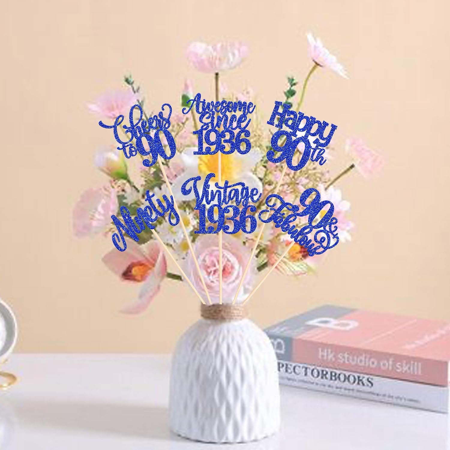 12 Pack Happy 90th Birthday Centerpiece Sticks Glitter Straight Outta 1936 Sixteen 90 Years Old Awesome Since 1936 Table Flower Centerpiece Sticks for 90 Fabulous Theme Party Supplies Blue