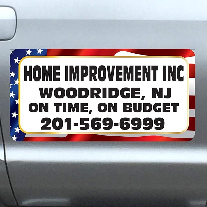 Vehicle Magnets sign With Custom Lettering 12" X 24" (Set of 2) -Landscape, Construction, Handy man, Plumbing, car repair shop - US Flag