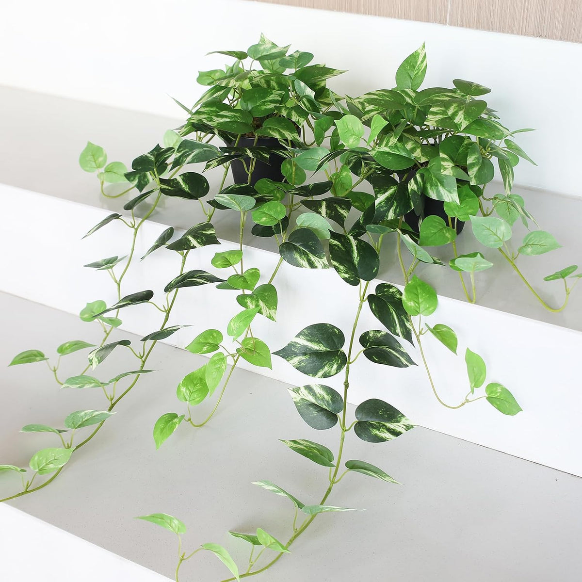 Fake Pothos Hanging Plants - 33" Set of 2 Artificial Silk Ivy Vines with...