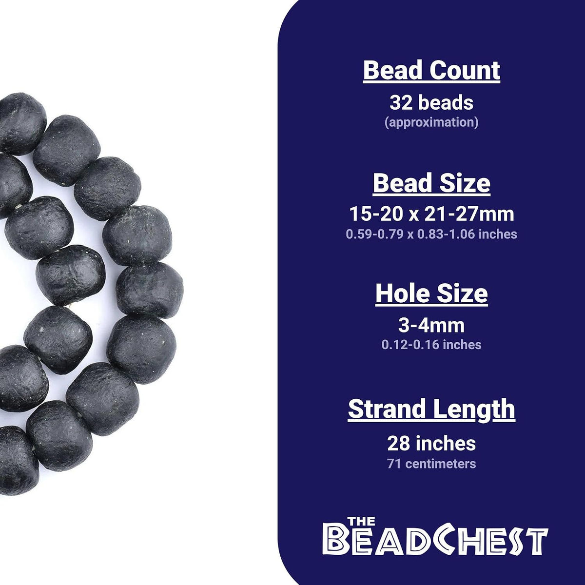 Jumbo Recycled Glass Beads, 21–25mm – African Sea Glass for Wall Hangings, Co...