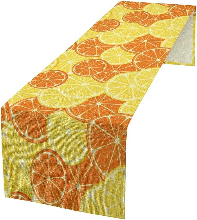 Orange Lemon Table Runner Spring Summer Orange Lemon Slices Botanical Fruit Dinner Runner for Farmhouse Baby Shower Party Holiday Home Kitchen Dining Table Decor 13x36