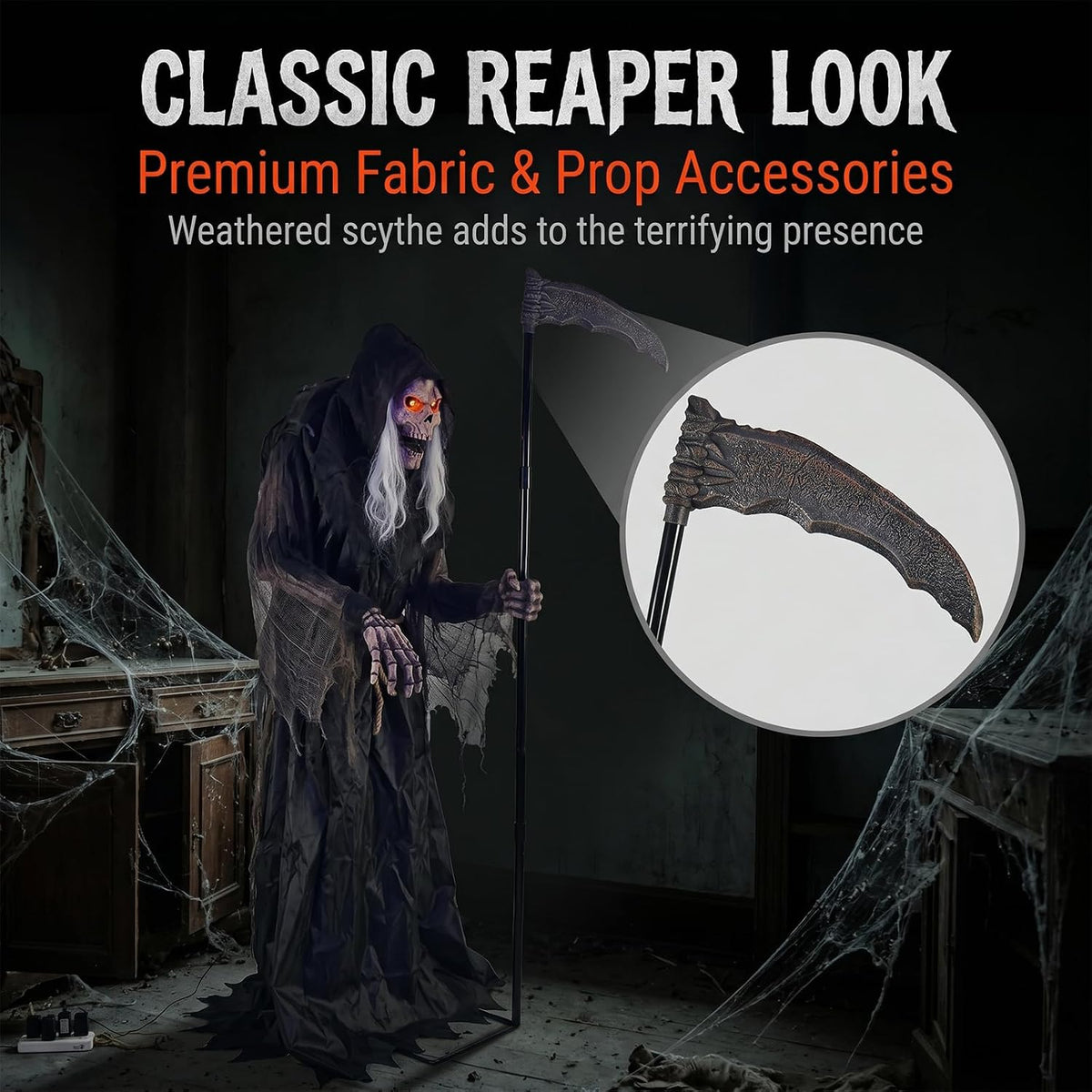 6FT Animated Grim Reaper Halloween Decoration - Sound Activated Halloween Ani...
