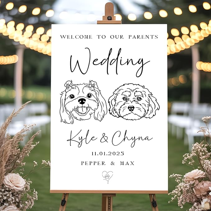 Personalized Pet Wedding Welcome Sign Using Pet Photo, Custom Dog Cat Welcome To Our Wedding Signage Drawing, Custom Gifts for Weddings, Christmas, Engagement Party, Anniversary,