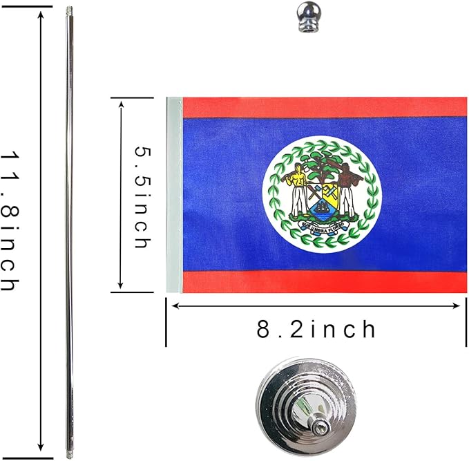 GentleGirl.USA Belize Table Flags,Stick Small Mini Belizeans Flag Office Desk Flag on Stand with Stand Base, International Festival Decoration,Belize Theme Party Decoration,Home Desk Decoration