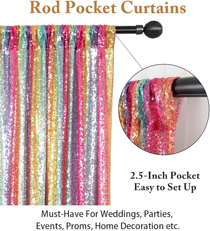 ShinyBeauty Sparkle Backdrop Curtain 2 Panels Set Sequin Photo Backdrop 2FTx8FT Sequin Backdrop Curtain Pack of 2~1220S (2FTx8FT, Rainbow)