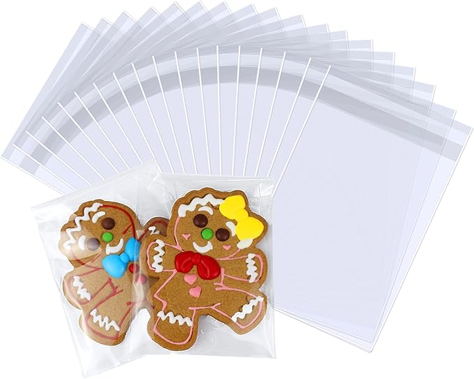 PigPotParty 4''x 6" Clear Plastic Cellophane Bags, 200 Pcs Small Self Sealing Cookie Bags for Gift, Party favor, Greeting Card,Candy, Treat, Goodies, Snack, Self Adhesive Resealable