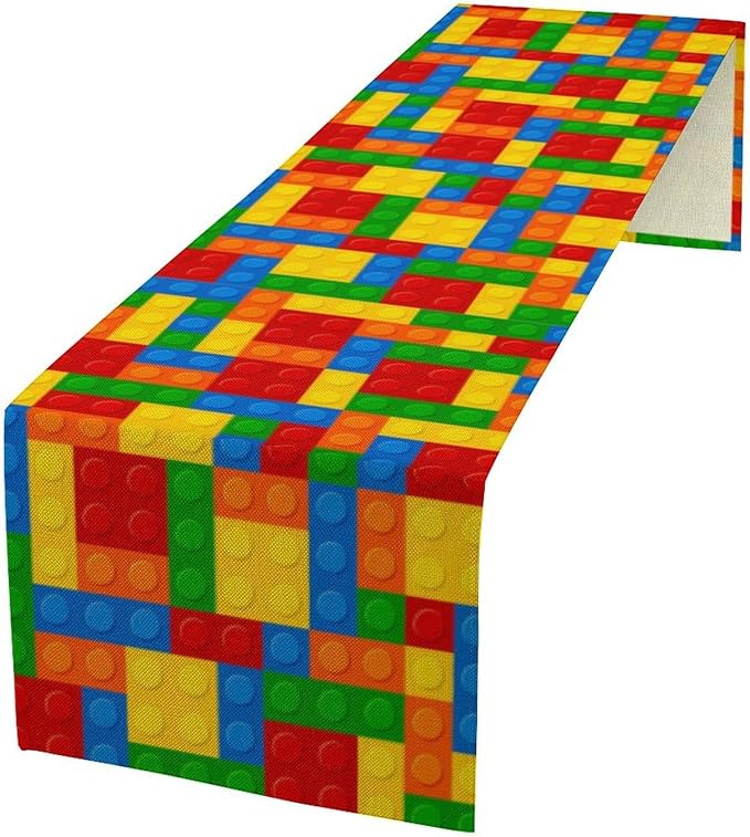 Building Blocks Table Runner Funny Celebration Party Birthday Party for Kids Teens Table Runner for Kitchen Picnic Home LivingRoom 13x108 Inch